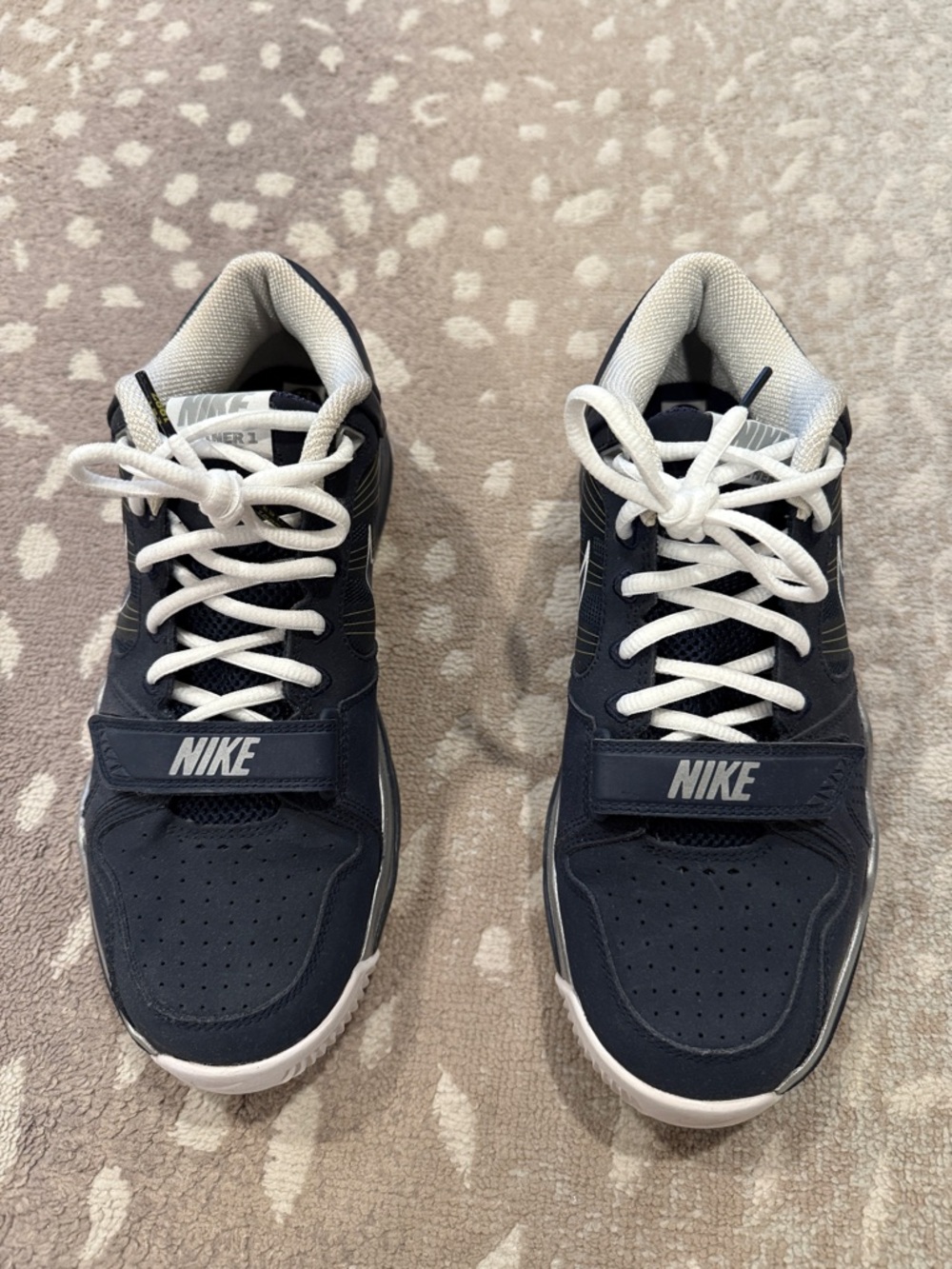 Nike Trainer 1 Navy and White Strap Lace-Up Sneakers